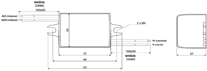 Rysunek techniczny zasilacza LED prądowego MW Power MPL-03-350